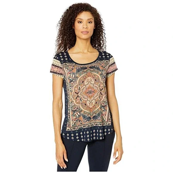 Lucky Brand Persian Carpet Tee Short Sleeve Top Navy Women's Size 3X H14384 - Picture 3 of 9